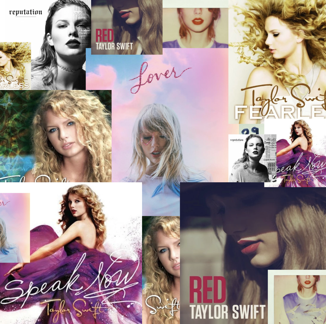 Taylor Swift album covers.