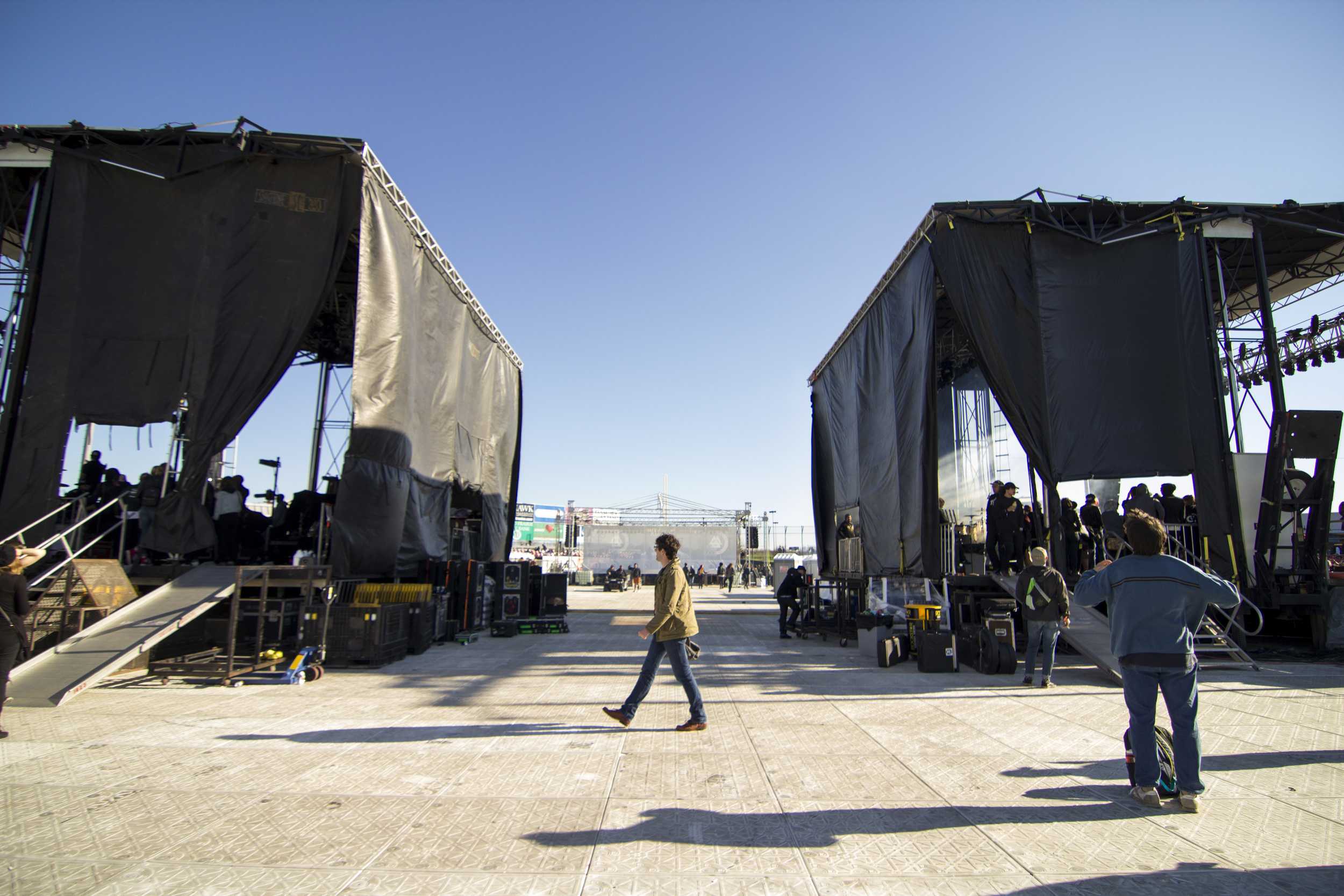   Backstage between the main stages.  