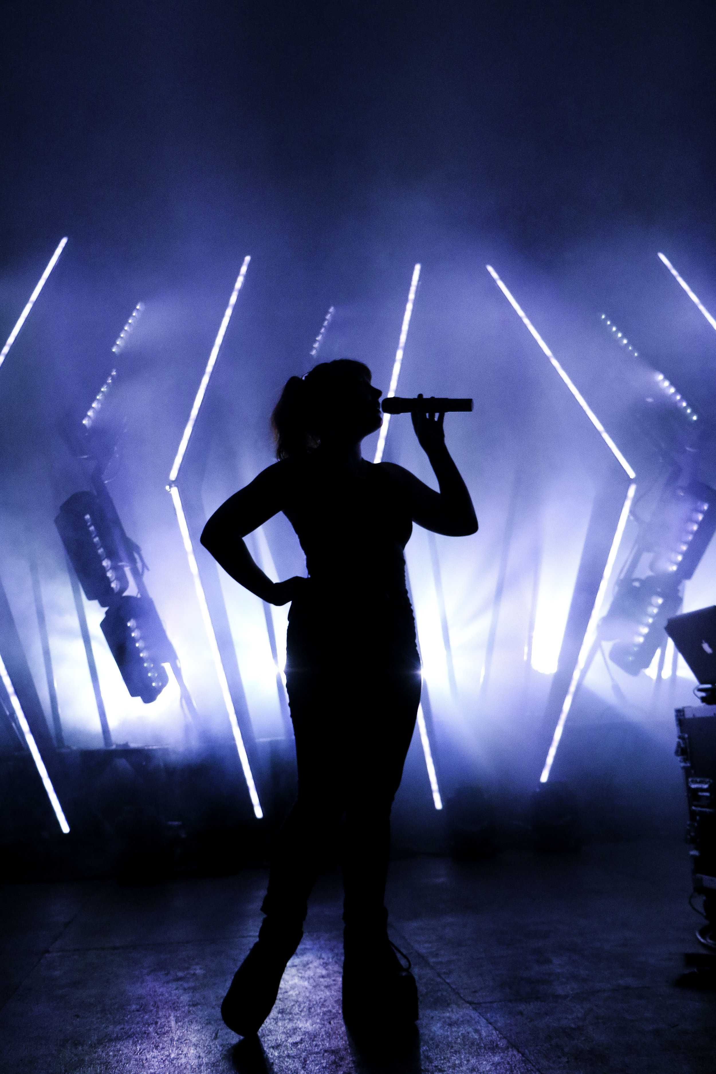   Sylvan Esso’s Amelia Meath enters the Stubb’s stage as a mere silhouette.  