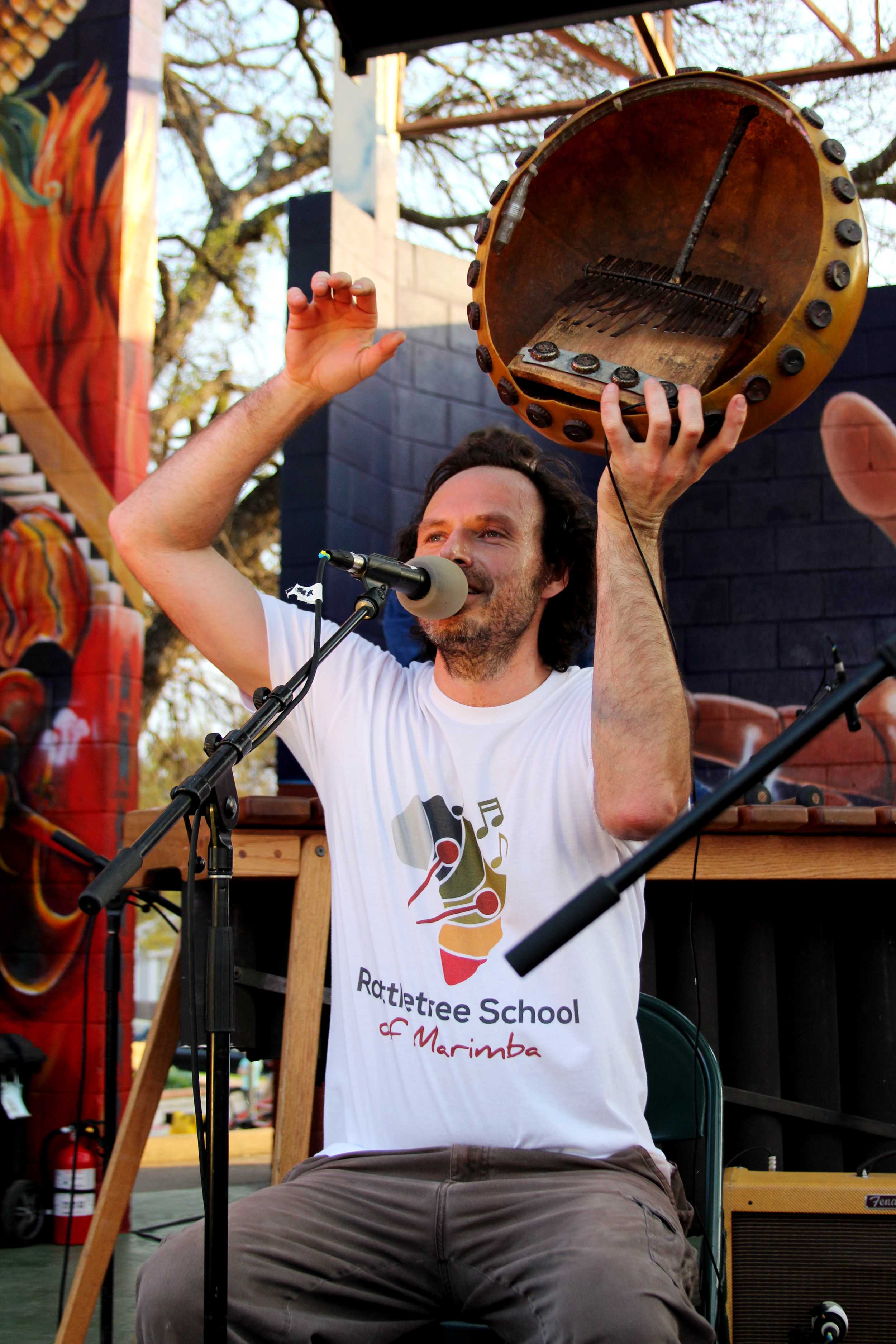  Joel Laviolette displays an authentic African instrument that he performs with at the&nbsp;Oswaldo A. B. Cantu Pan American Recreation Center.&nbsp;    Photo by Tess Cagle  