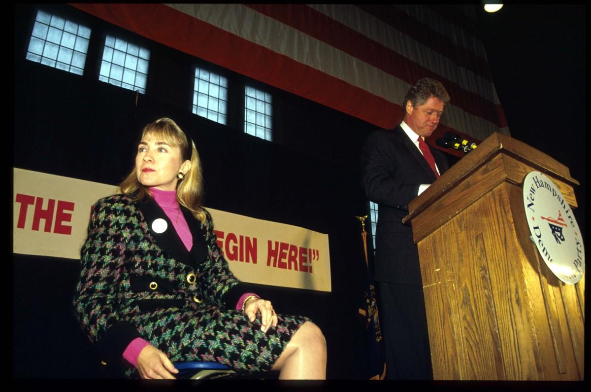   7. 1991- Holy Houndstooth       Clinton on the campaign trail with Bill in New Hampshire.  