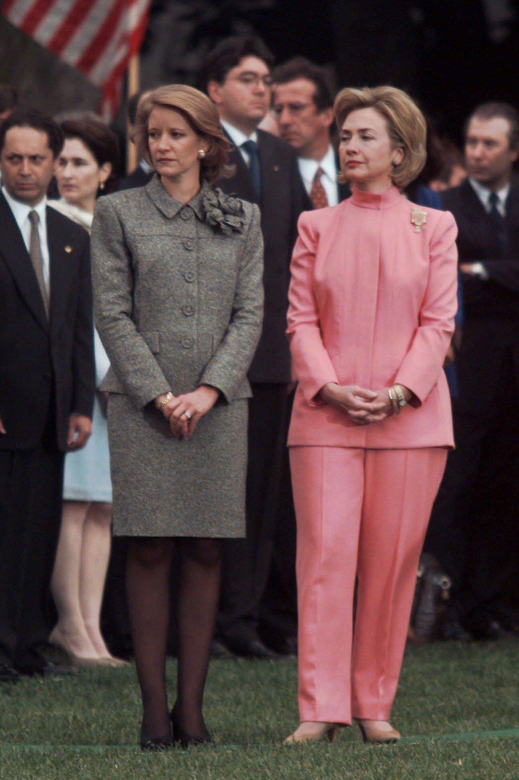   6. 1998- Poised in Pastel       Clinton stays polished and accessorizes modestly with a pin.  