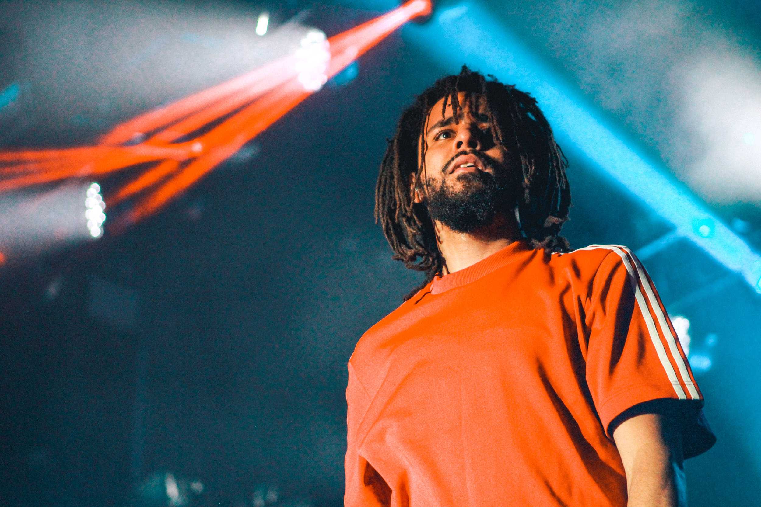   J. Cole stares into the massive crowd that showed up for his JMBLYA set.  