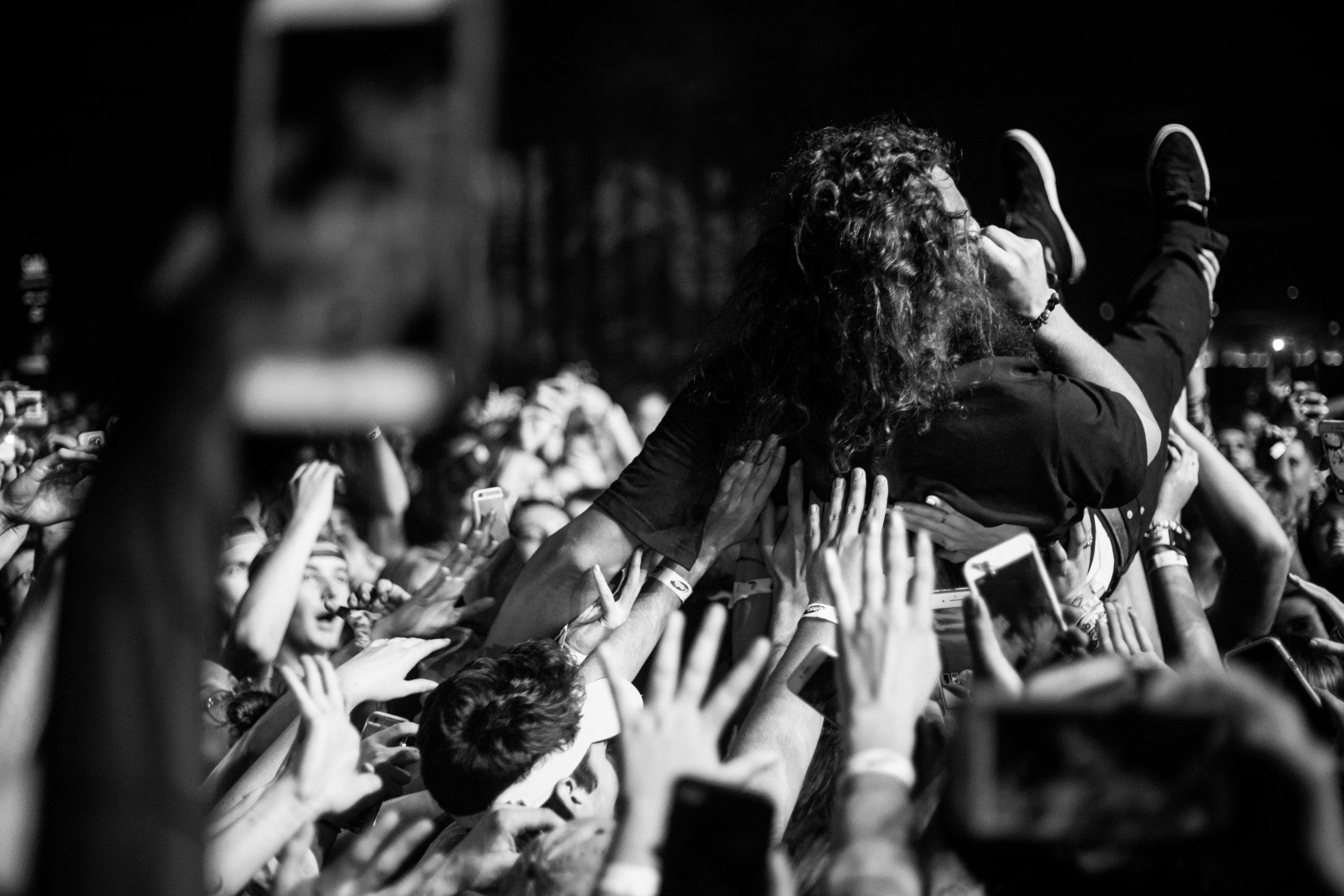   Kevin surfs the crowd.  