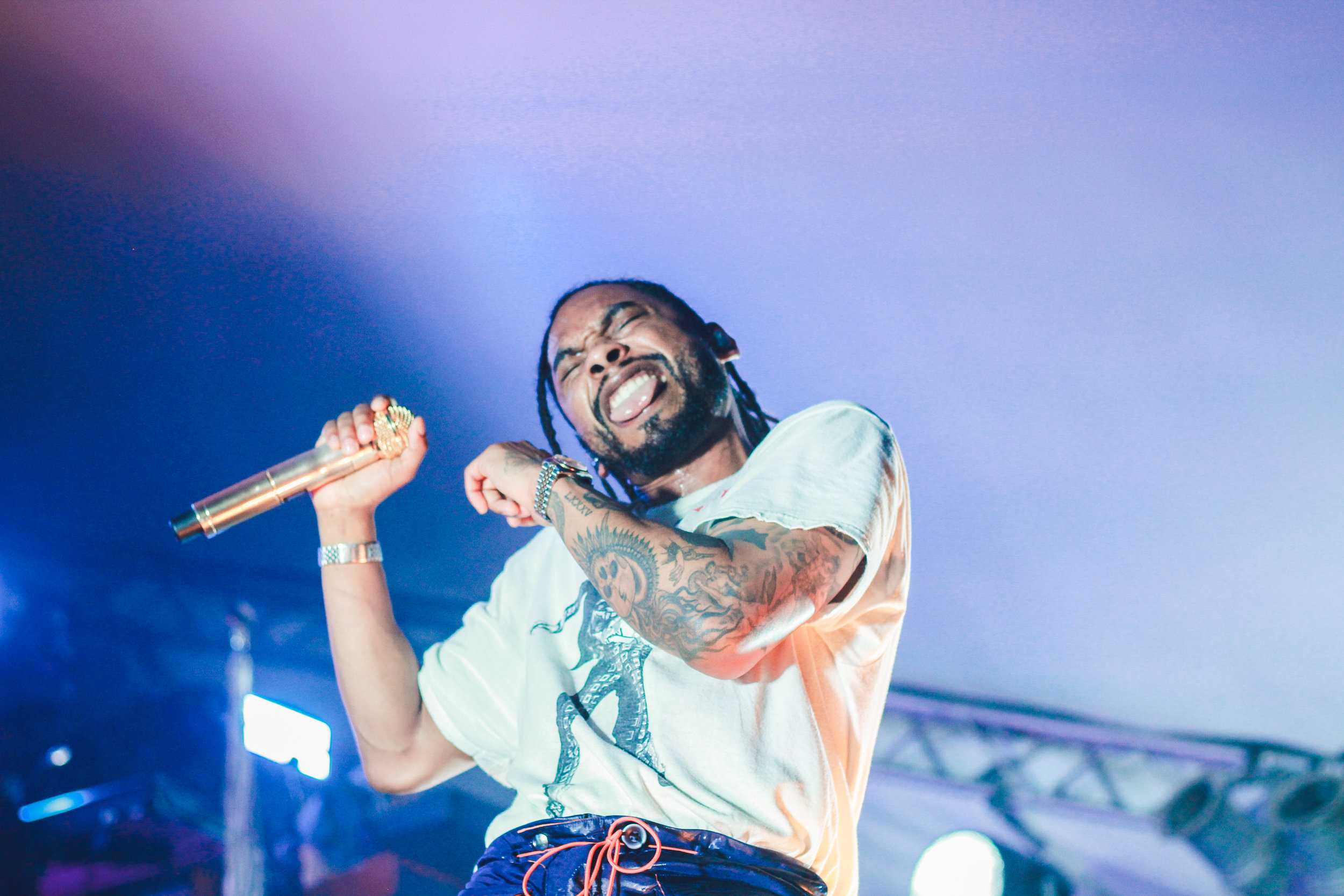   Miguel dances along to the crowd singing “Lotus Flower Bombs.”  