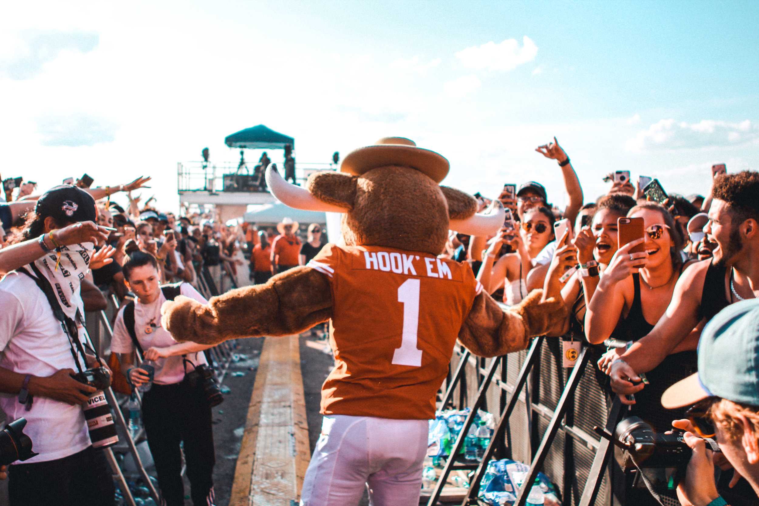   Hook 'Em came out during a show to surprise fans in the crowd.  