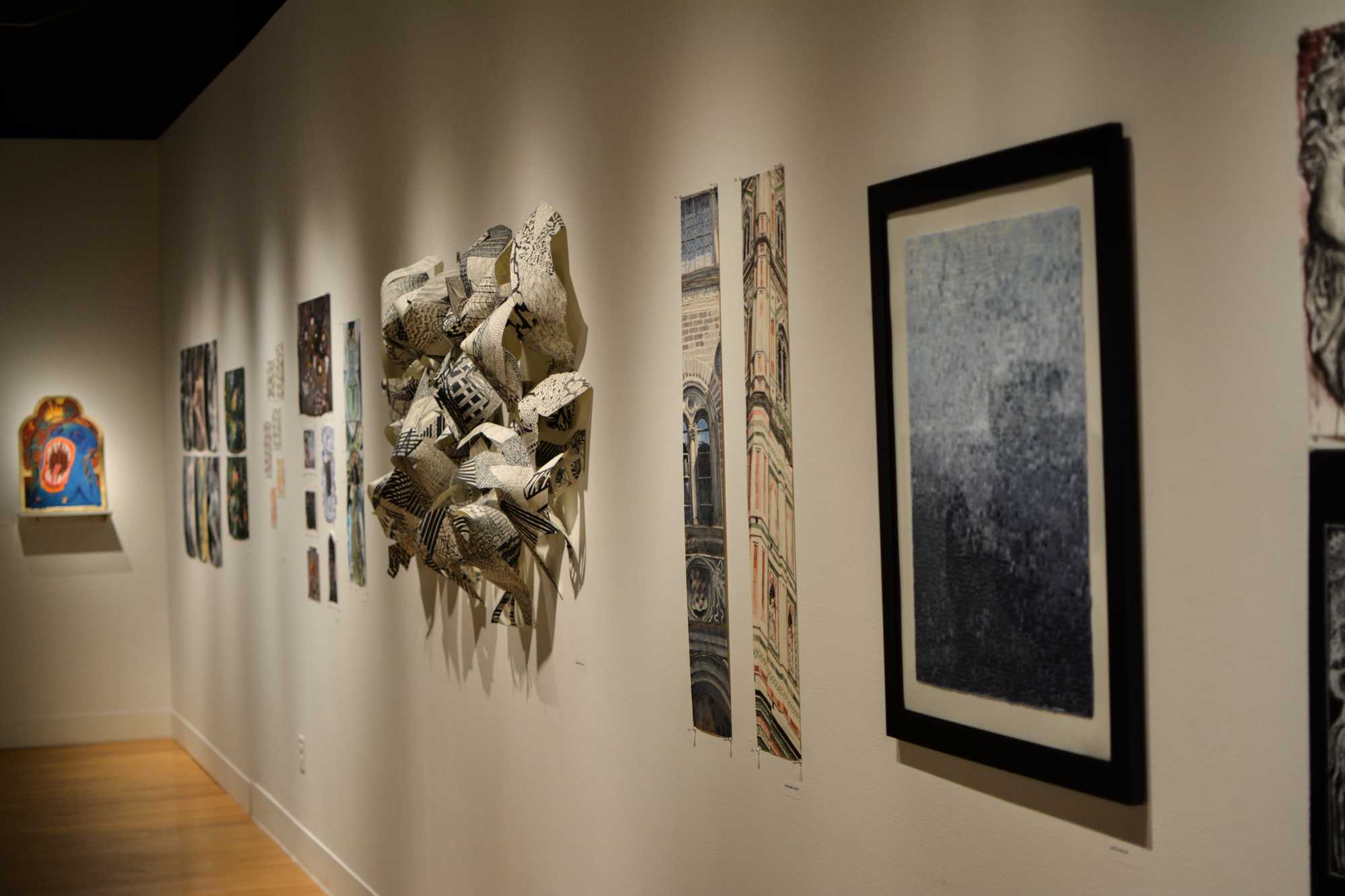   Art pieces created by students in the Department of Art and Art History’s study abroad program were proudly displayed to the public in the Visual Art Center on campus.  