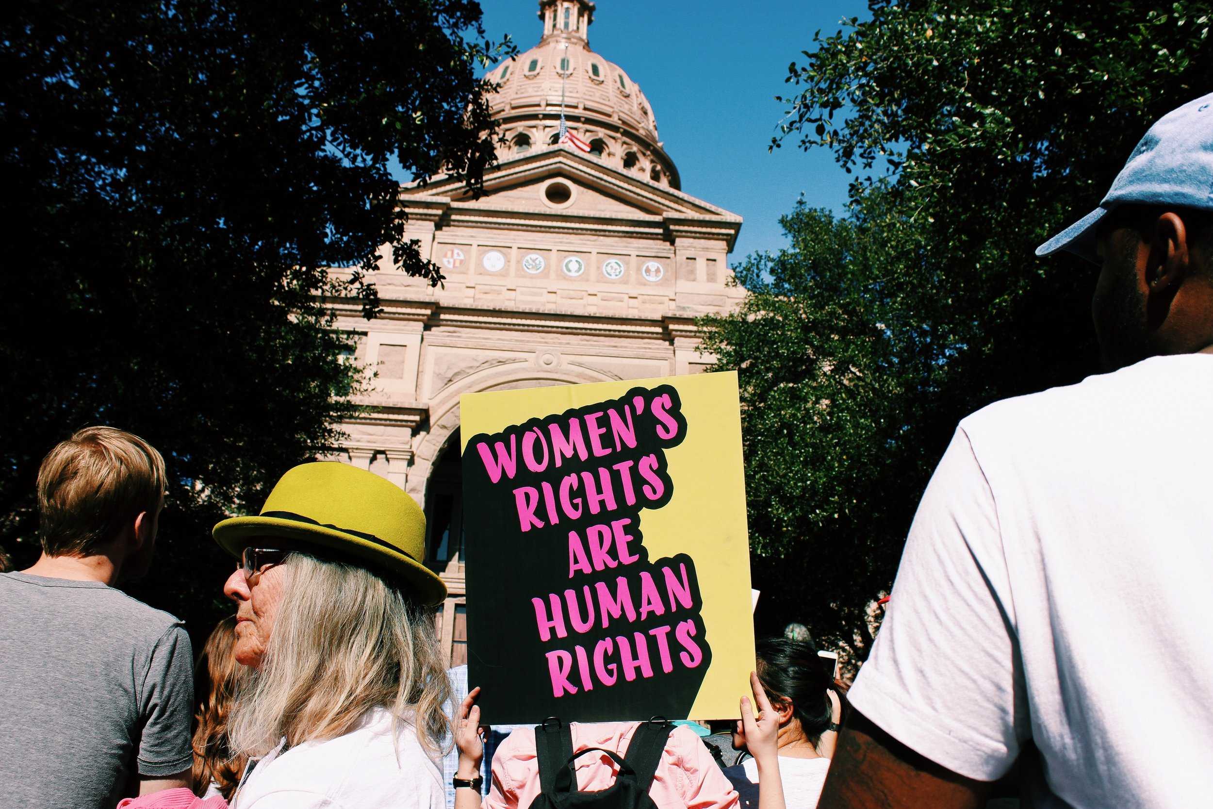   “Women’s rights are human rights” was a popular sign at the Women’s March.  