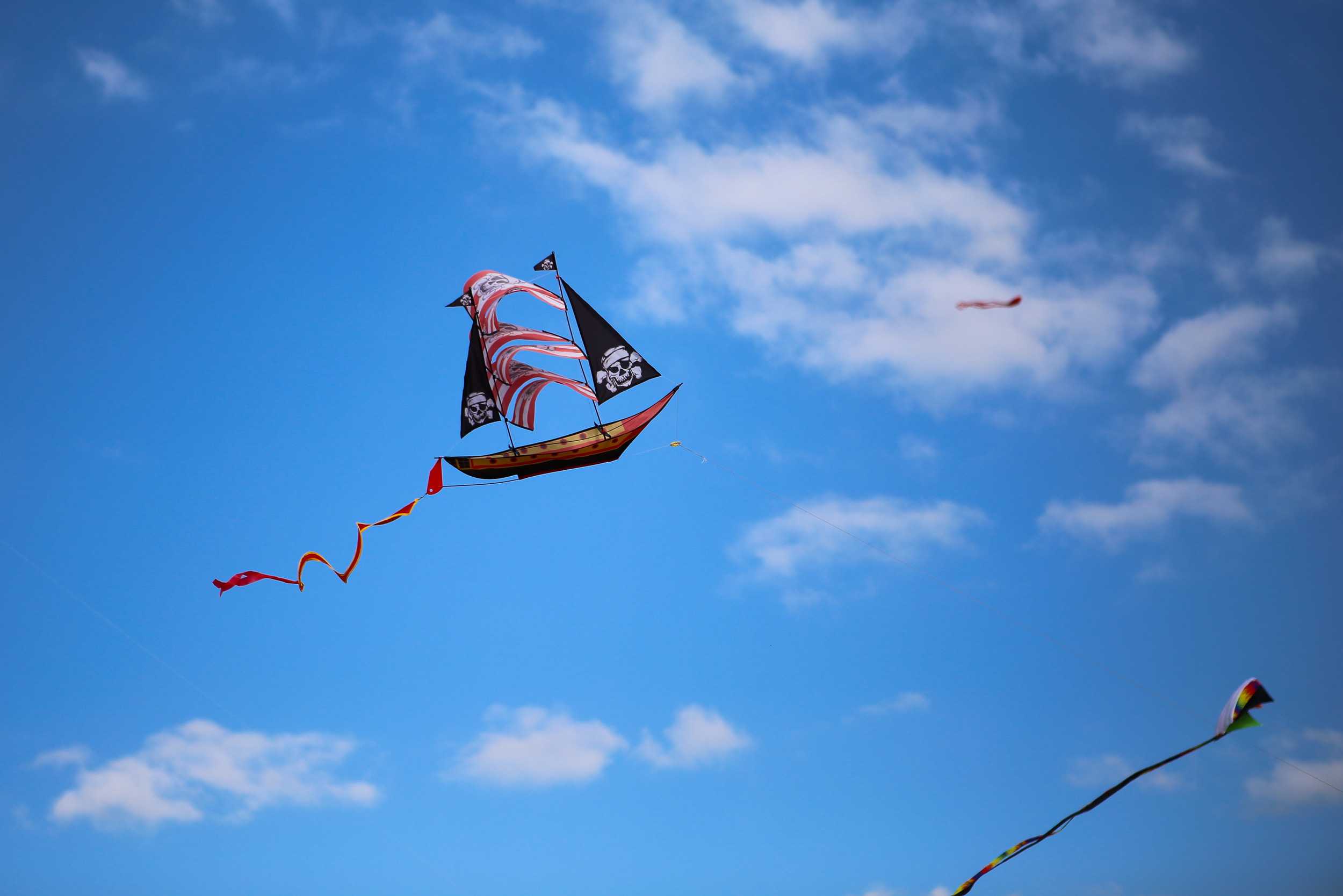  Among the unique kites in the sky at the festival was a pirate ship. 