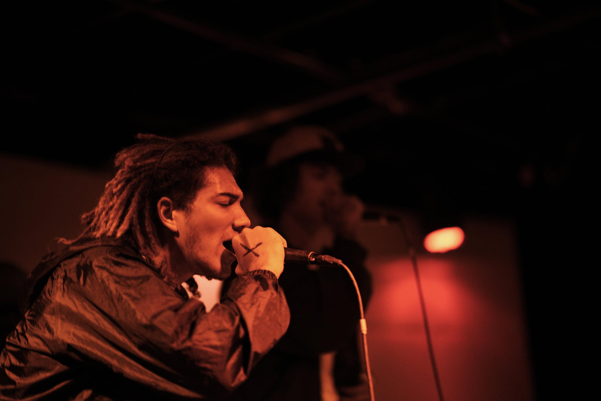   Rappers Zay Guru and Brandon Lewiiis perform together at the show.  