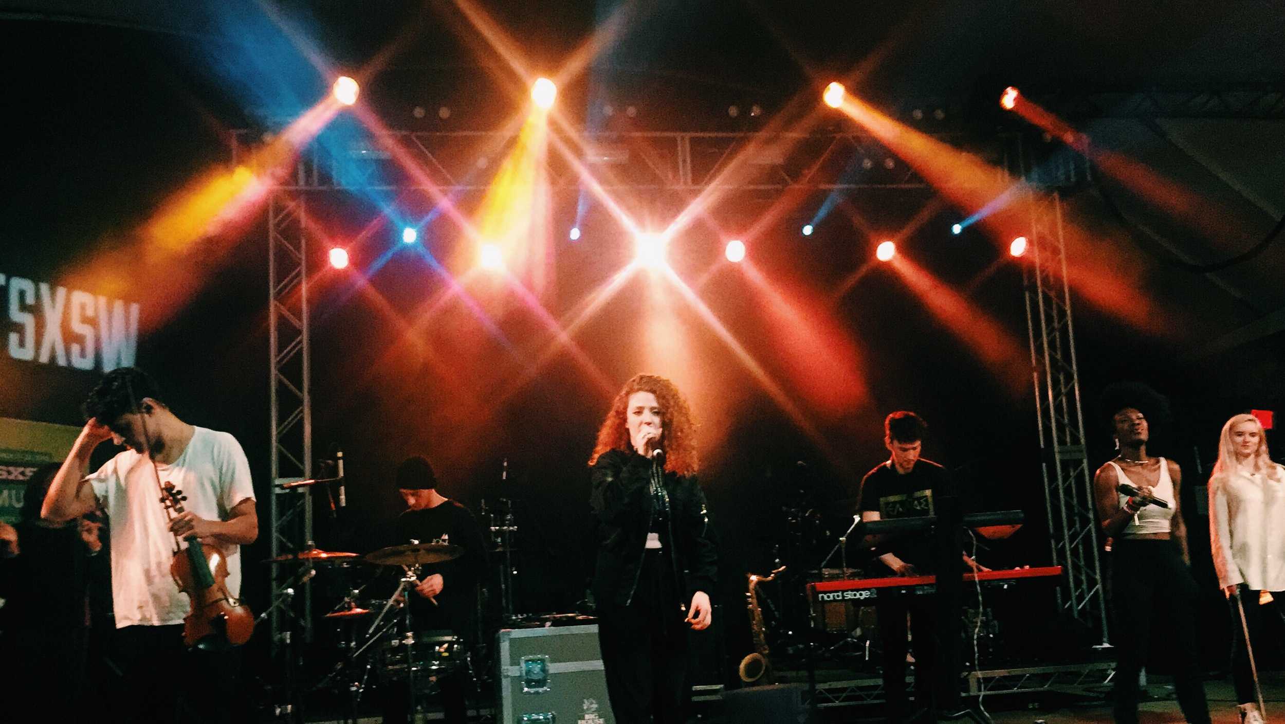  Jess Glynne joined Clean Bandit on stage during their performance at Stubb's on Friday March 20 to sing their hits "Rather Be" and "Real Love."&nbsp;Photo by Emily Gibson. 