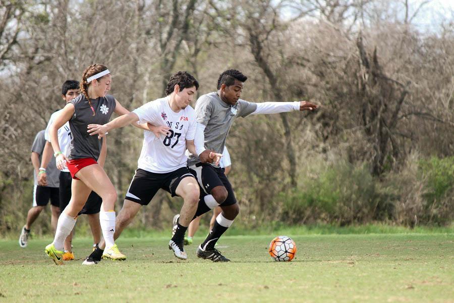  The soccer game between University of St. Thomas and UT San Antonio was just one of the intense matches held at the Onion Creek Soccer Complex. 