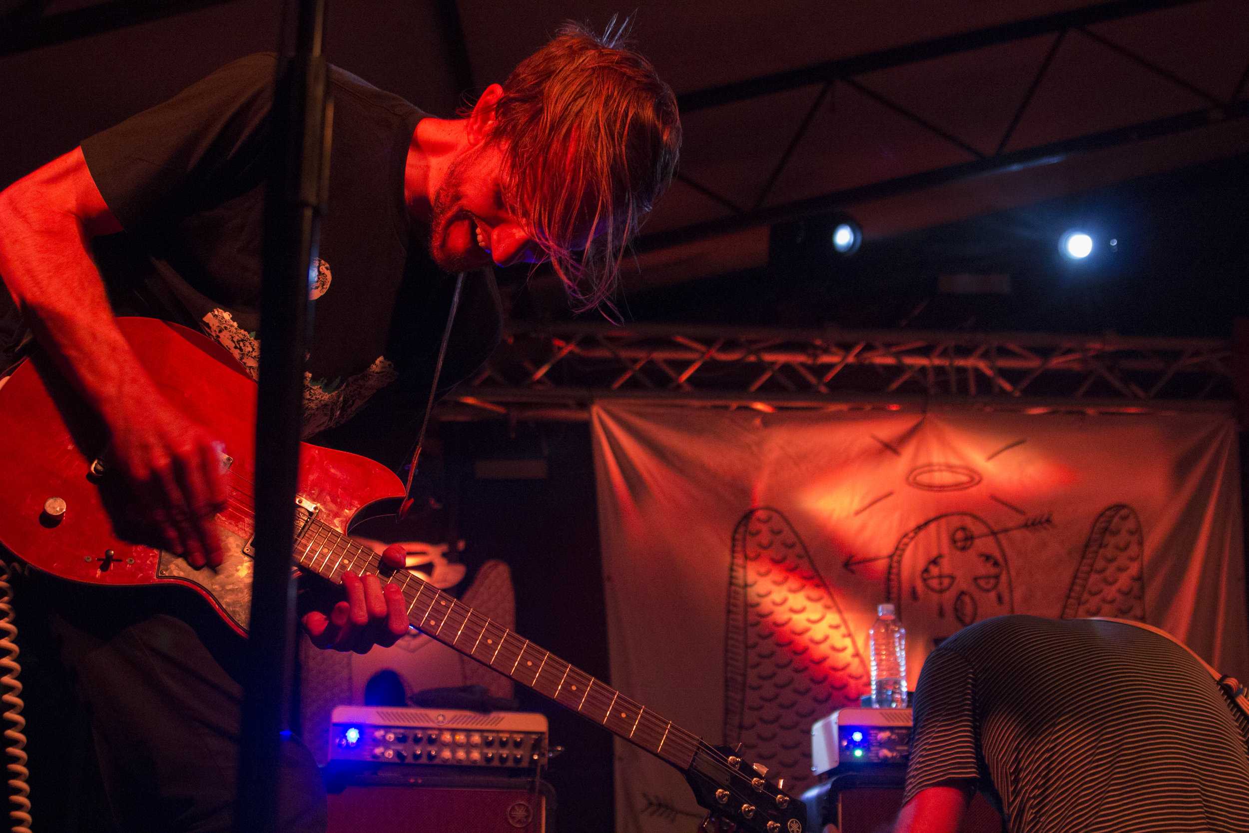   Bryant and Bonnette shredding the last few notes of the final song of their set.  