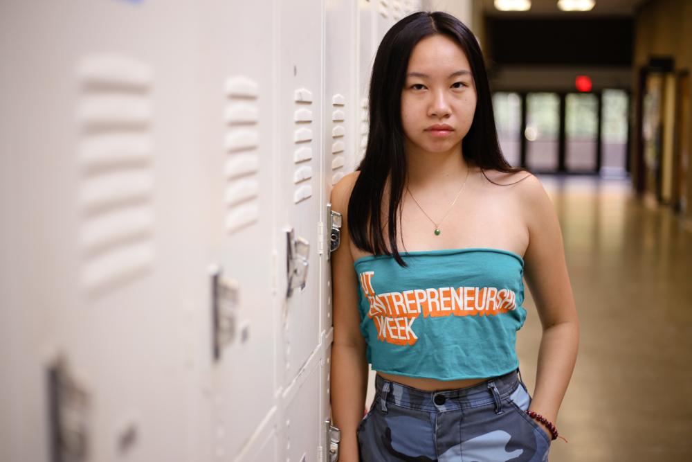  Sophomore Ashley Tran poses in a tube top made by Ogunmuyiwa. 