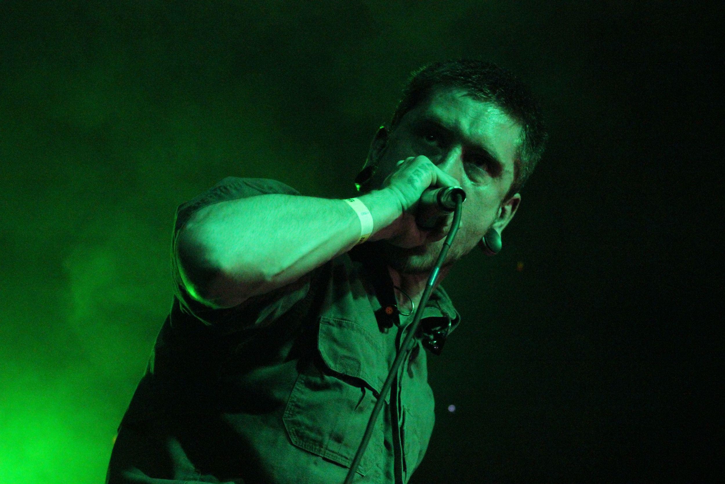   Whitechapel lead vocalist Phil Bozeman onstage at Empire Control Room &amp; Garage, April 11, 2015.   