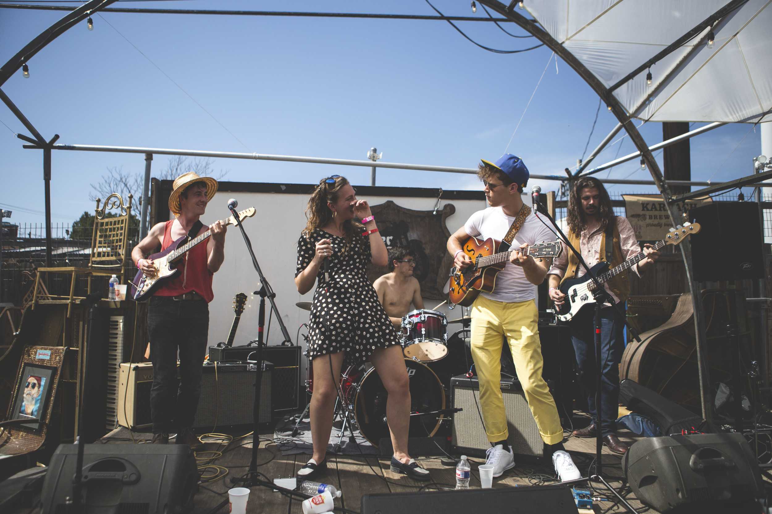  ATX band, Dreamboat, performs at the chapel stage at Spiderhouse, for Mother Falcon’s All the Friends Ball, on March 14. 