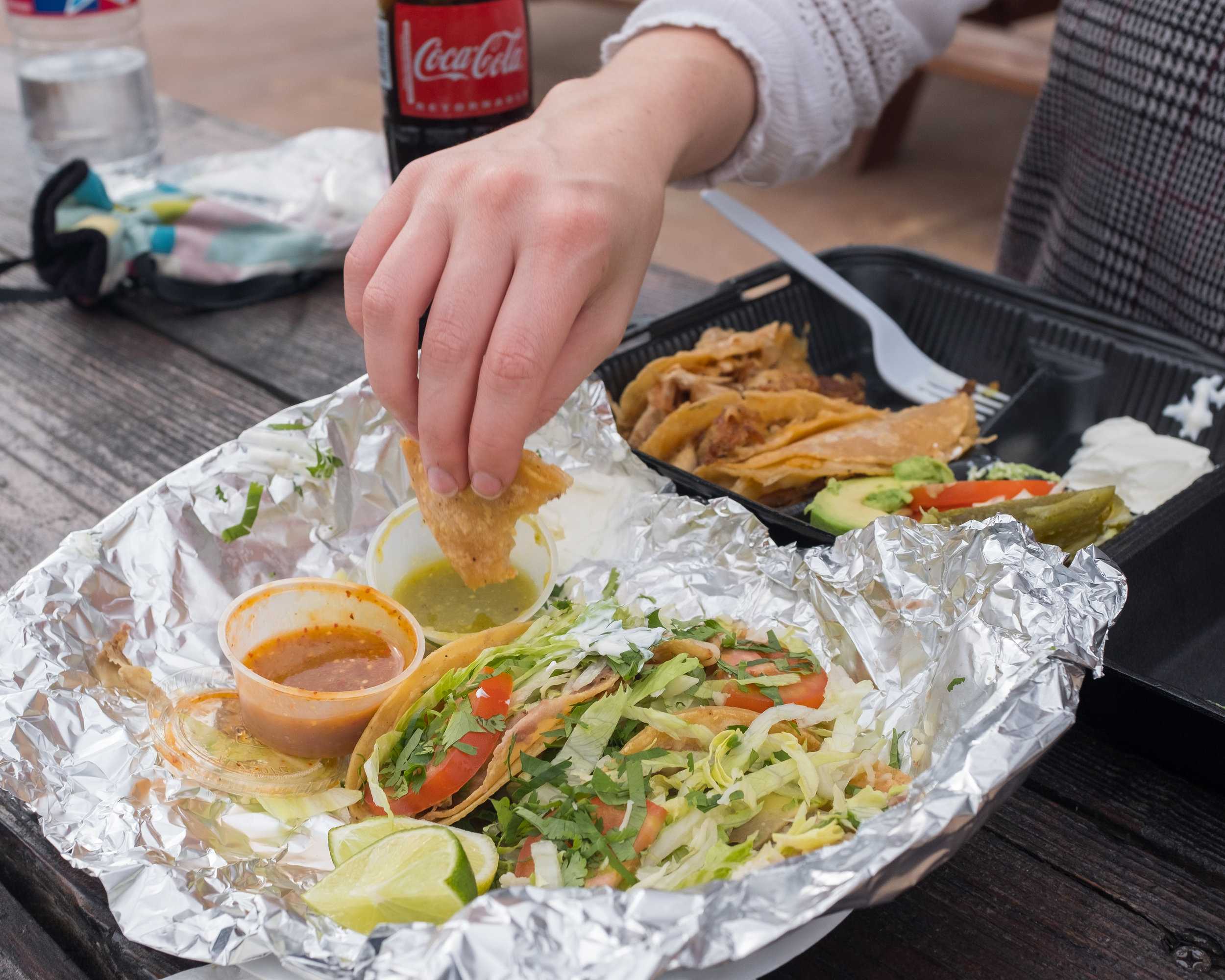   Vegetarian street tacos and a chicken quesadilla from Las Trancas  