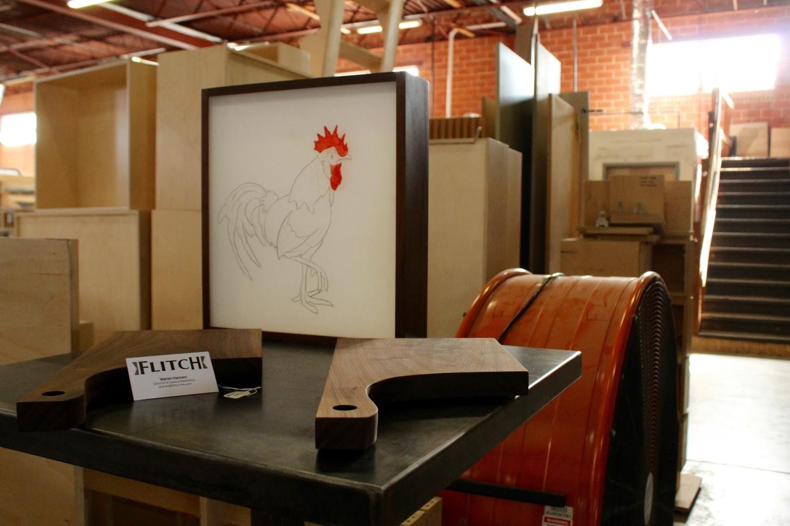   Flitch displayed their pieces in the middle of the warehouse that they work out of everyday.  