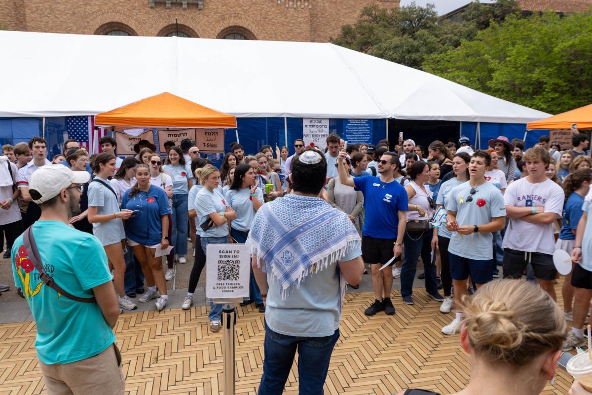 Attendees gather at the annual Israel Block party outside Greg Gym on April 2, 2025.