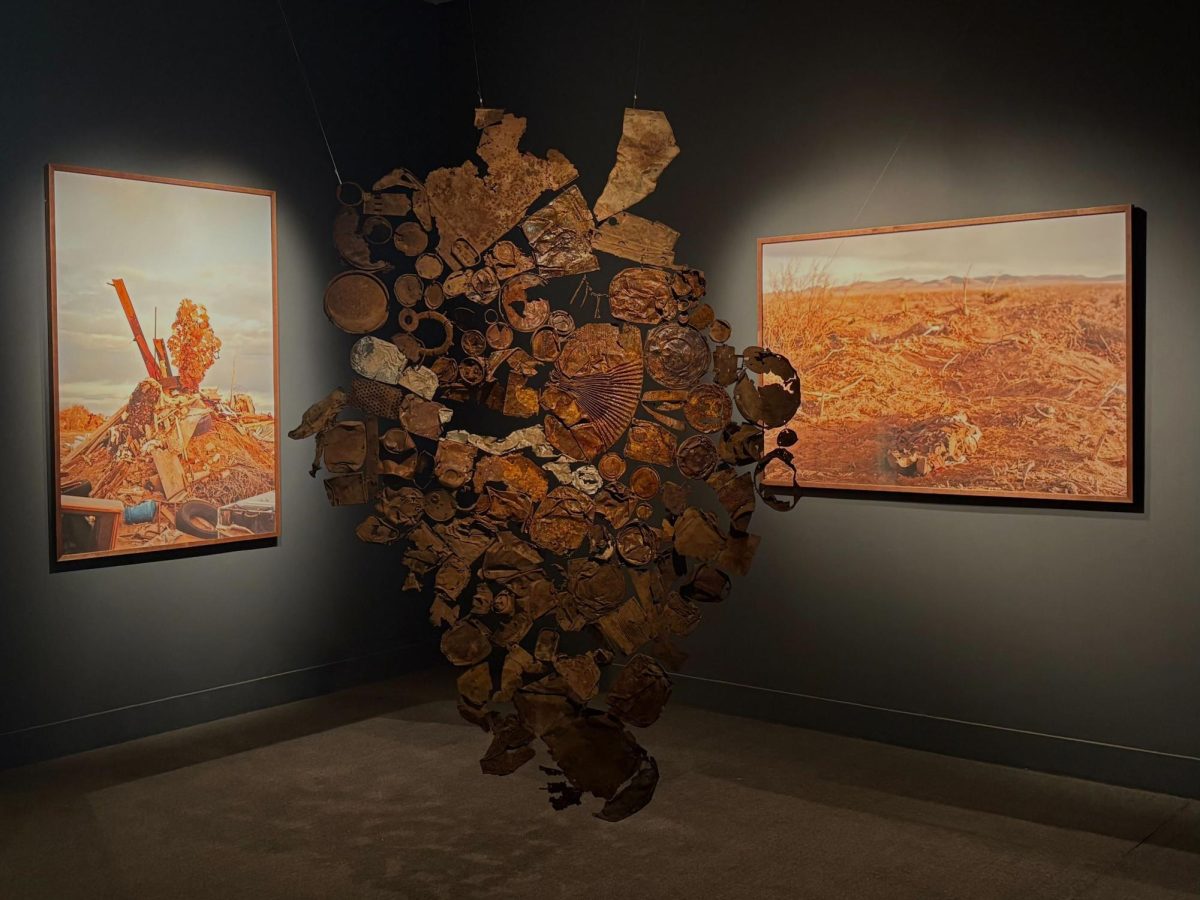 A piece of art at the 2025 studio art MFA thesis exhibition, "Acceleration Without Arrival." 